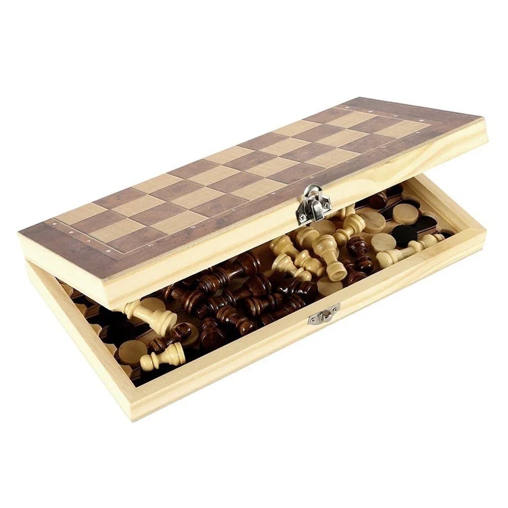 Set di Scacchi 3 in 1 Pieghevole in Legno, Set di Scacchi e Dama Raffinato per Giochi da Tavolo