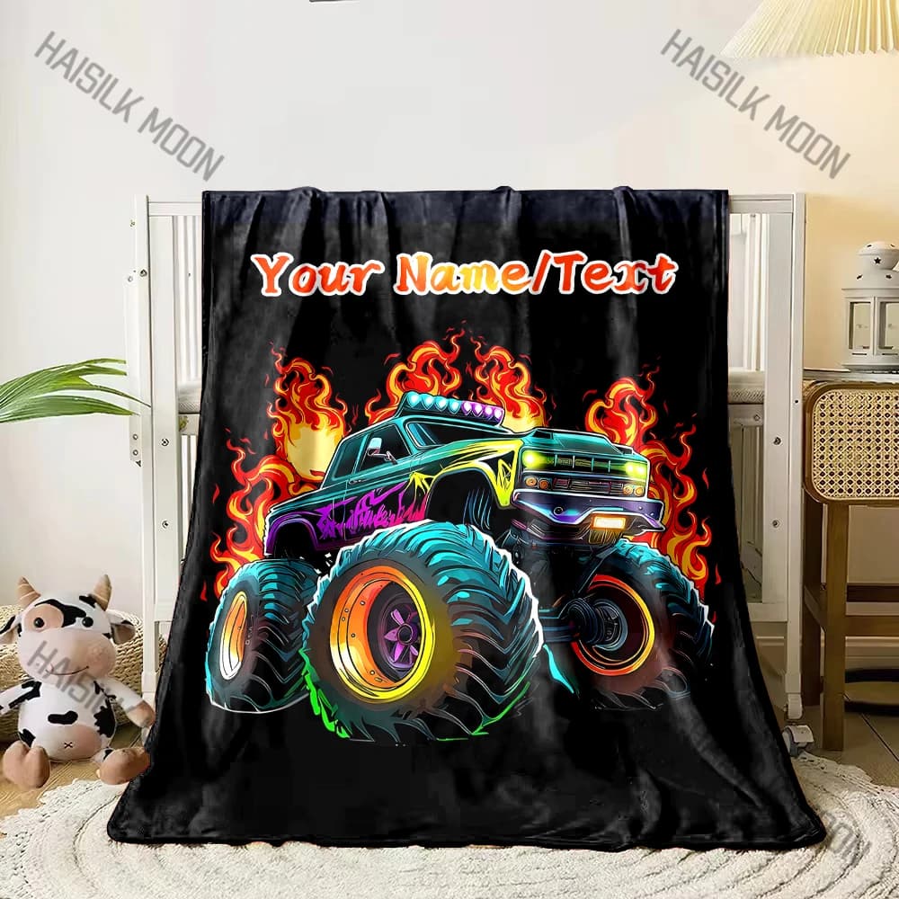 Customized Name Personalized Truck Print Blanket,Fine Workmanship,Home Office Nap Blanket for Four Season Quickly Arrival