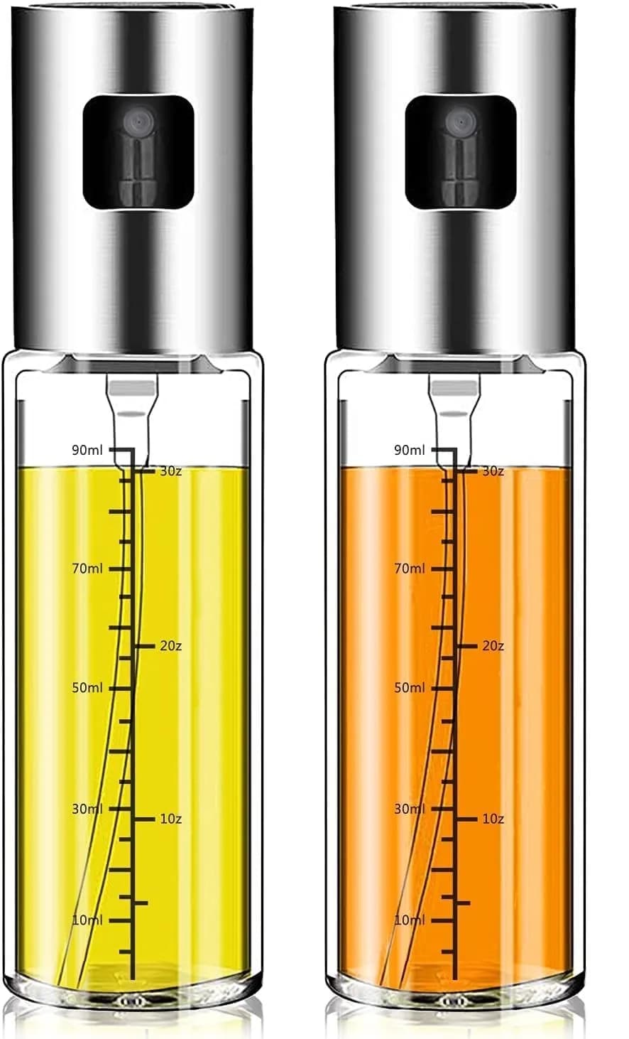 2 Pack Upgraded Olive Oil Spray Bottle Mister Refillable with Scale Air Fryer Accessories for Kitchen, Salad Baking BBQ, Frying