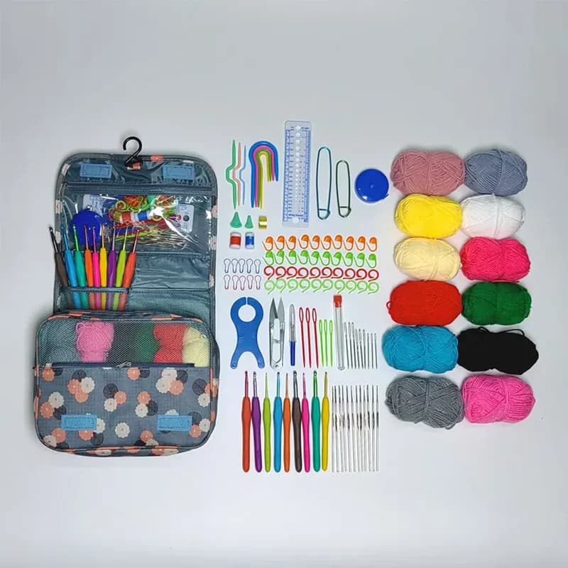 Kit uncinetto da 119 pezzi Kit completo per maglieria con filato all'uncinetto, uncinetti e accessori per uncinetto nella borsa portaoggetti appesa
