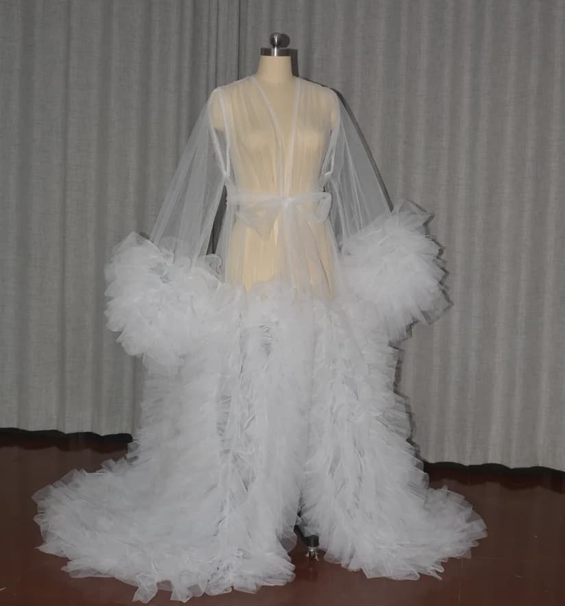 Abito da sposa sexy Accappatoio da sposa maxi con tuta Lingerie Abiti da donna Abito in tulle con abito a maniche lunghe per babyshower