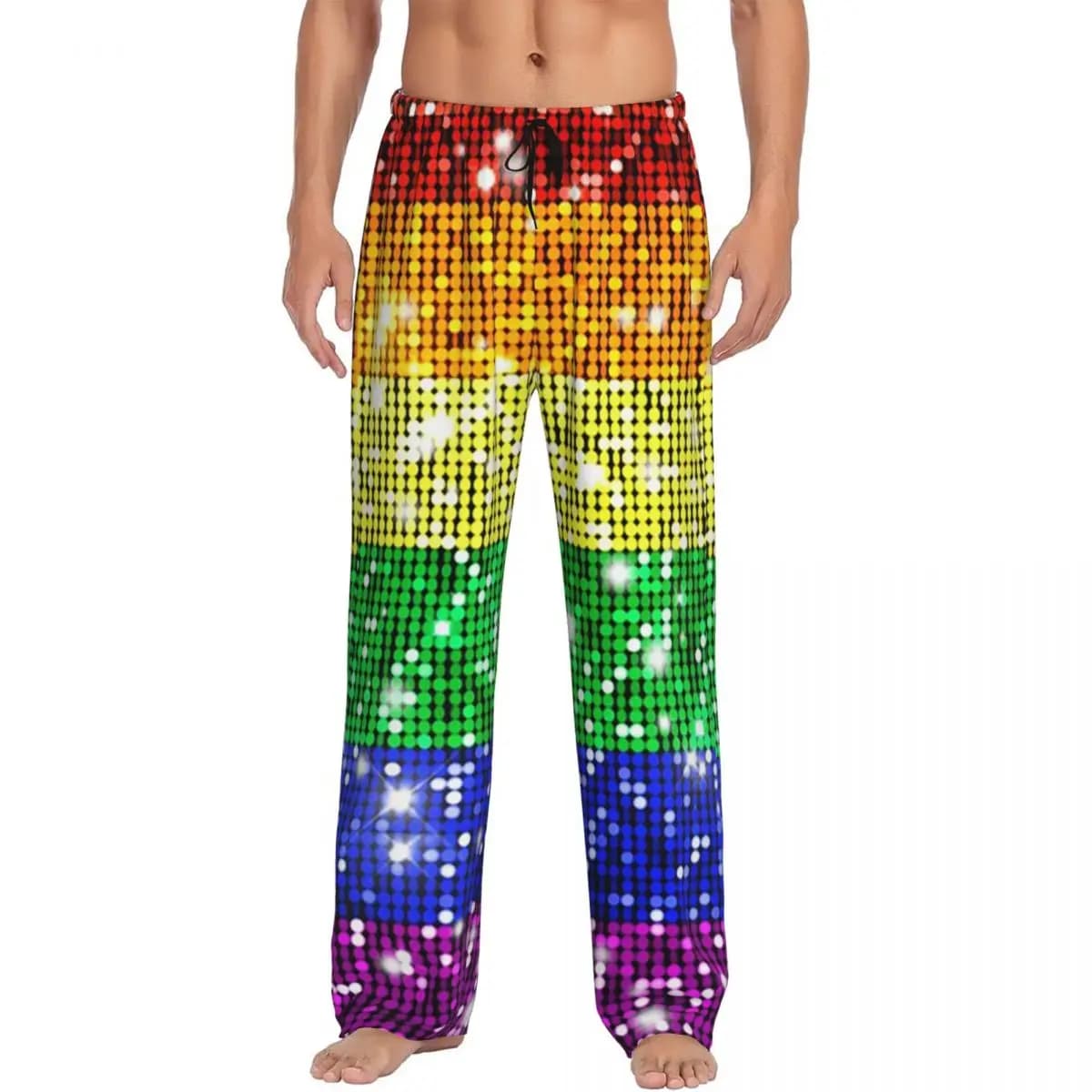 Pantaloni da pigiama gay lesbiche LGBT con bandiera dell'orgoglio arcobaleno con glitter finti personalizzati Pantaloni da notte da uomo con tasche