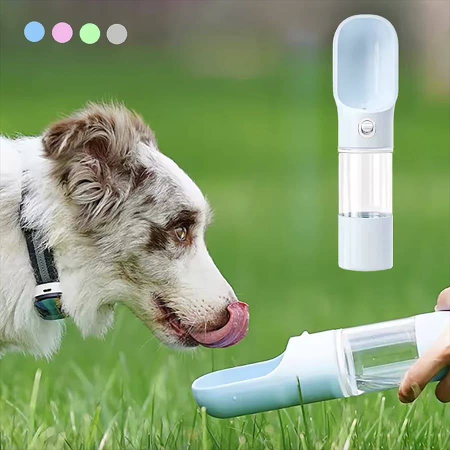 Bottiglia d'acqua portatile per animali domestici con contenitore per alimenti Ciotola da viaggio per animali domestici 2 in 1 Cucciolo di cane Gatto Bottiglia per bere all'aperto Dispenser di cibo Alimentatore