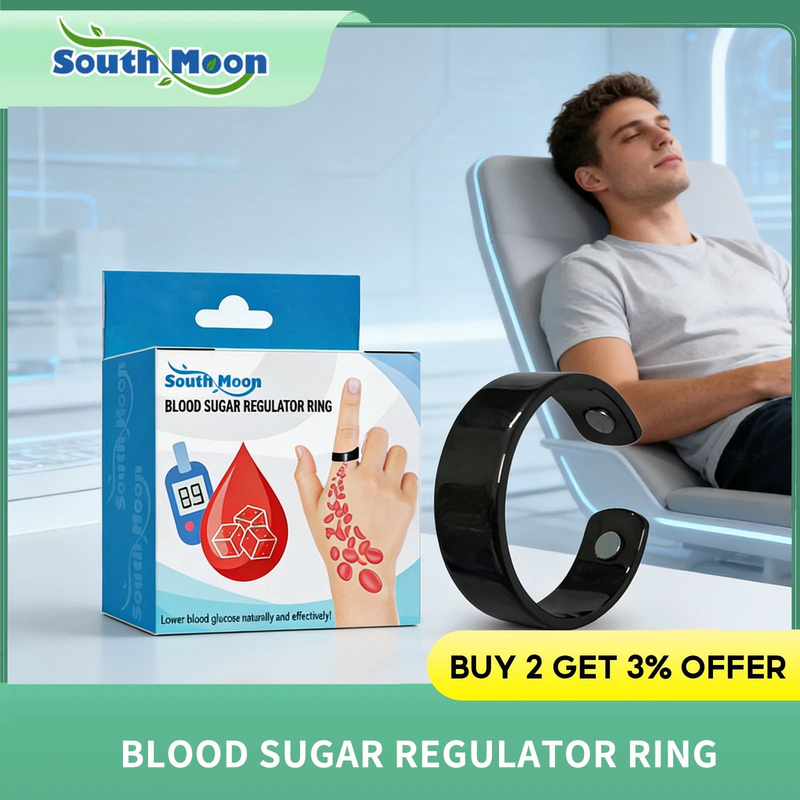 Anello Regolatore di Glicemia, Trattamento per Diabete, Riduzione della Glicemia, Gestione del Glucosio, Anello Magnetico per l'Equilibrio della Glicemia