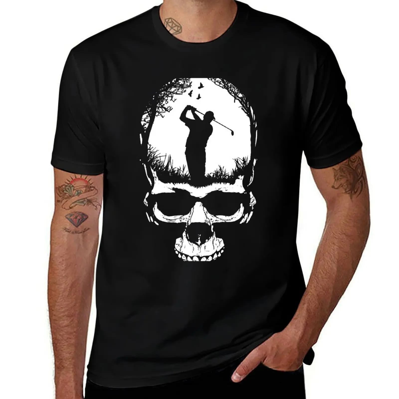Halloween Golf Gothic Golfer Dad Skeleton Skull Sunset T-Shirt t shirt personalised T-Shirt