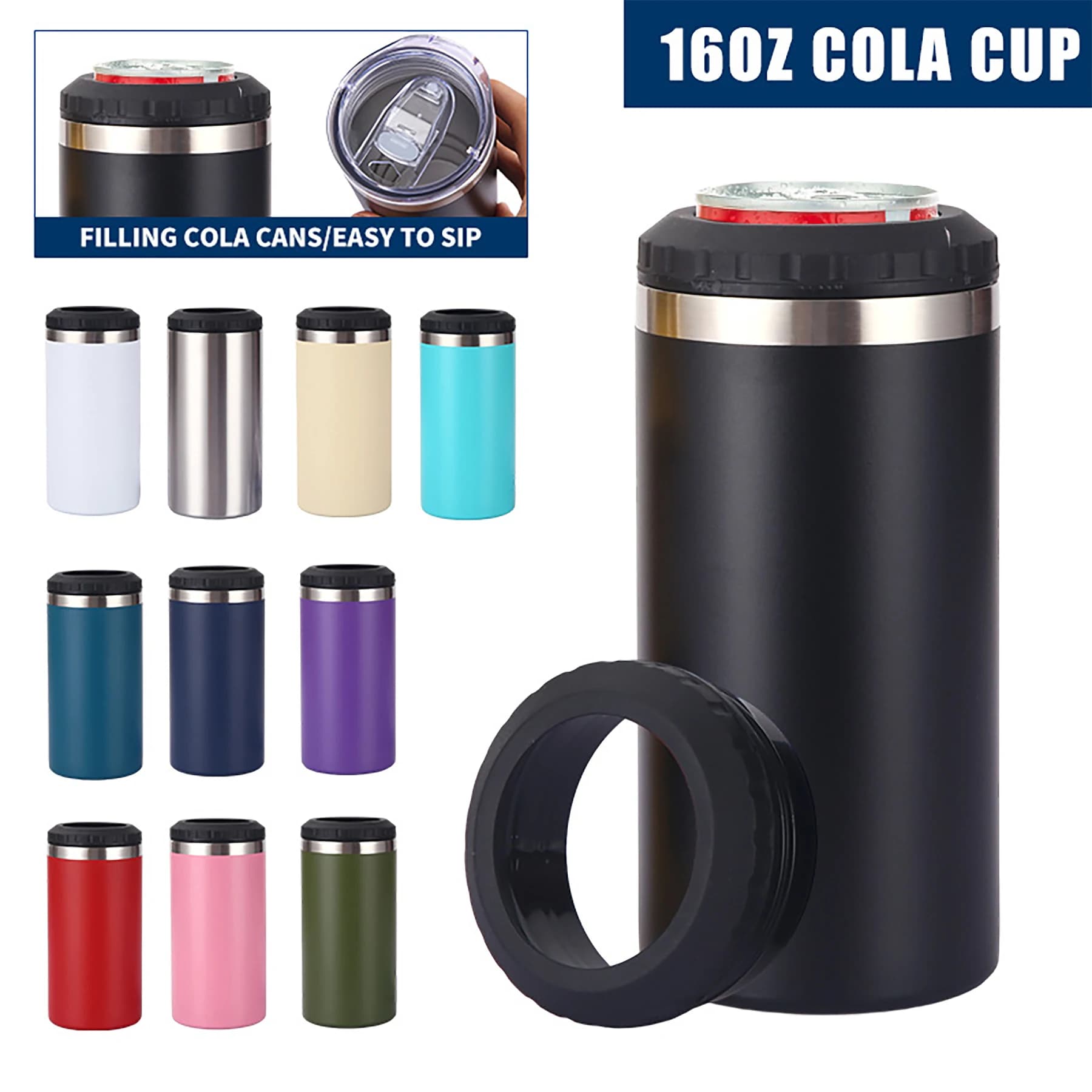 1 Multifunctional Cold-Keeping Can, 16oz Cold-Keeping Can, Double-Lid Insulated Cup, Simple Car Cup, Straight-Sided Cup, Outdoor Sports Cup, Beer Bottle Can, Cold-Keeping Can