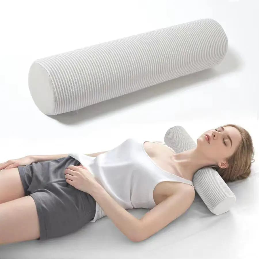 Roller cushion for sleeping on the back or side under the knee to relieve lumbar pain between the legs, for head, neck, back and legs