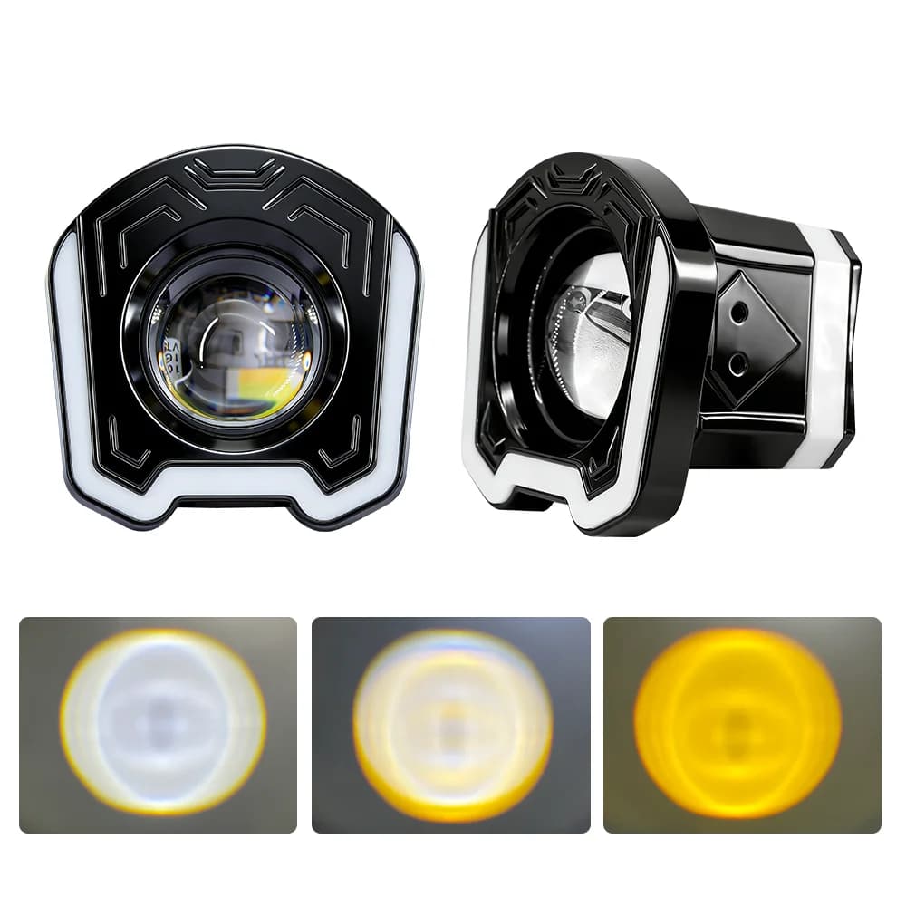 Faro LED Angel Eyes da 3'' a colori, anello a forma di W, bianco e giallo lampeggiante, abbaglianti/anabbaglianti, luce ausiliaria da lavoro per Lada Offroad Auto