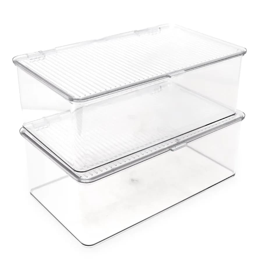 Clear Hinged Storage Container Set, 2-Pack Medium Closet and Shelf Organizer Boxes for Home, Bedroom, and Storage Organization