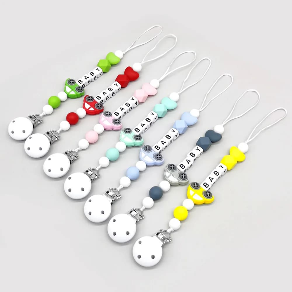Customizable Personalized Name Baby Cartoon Pacifier Clips Chains Silicone Beads Newborn Accessories Teething Toys Chew Gifts