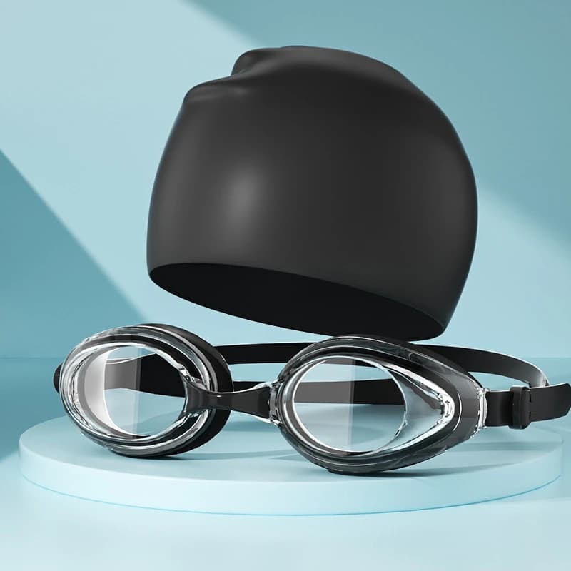 2 adult swim glasses and swim hat, anti-lost and anti-fog swim glasses