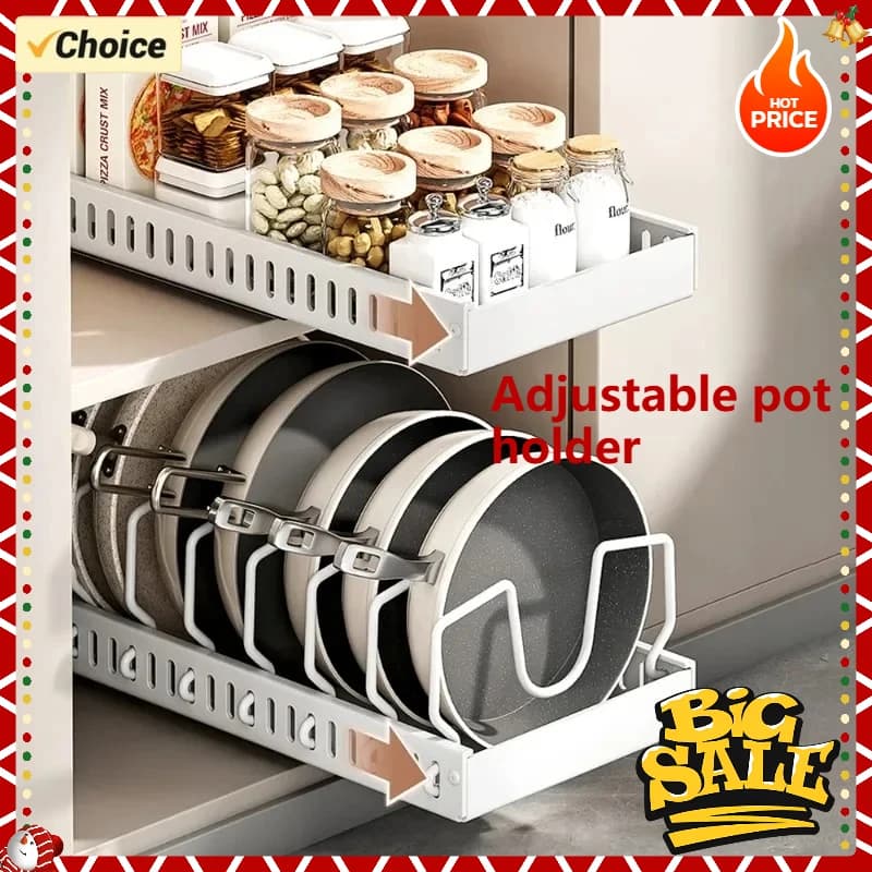 1Pc Cucina Organizzatore Multifunzionale Estraibile per Pentole/Potole Porta Coperchio Scorrevole Spezie Rack e Stendino per Piatti Organizzatore del Cassetto