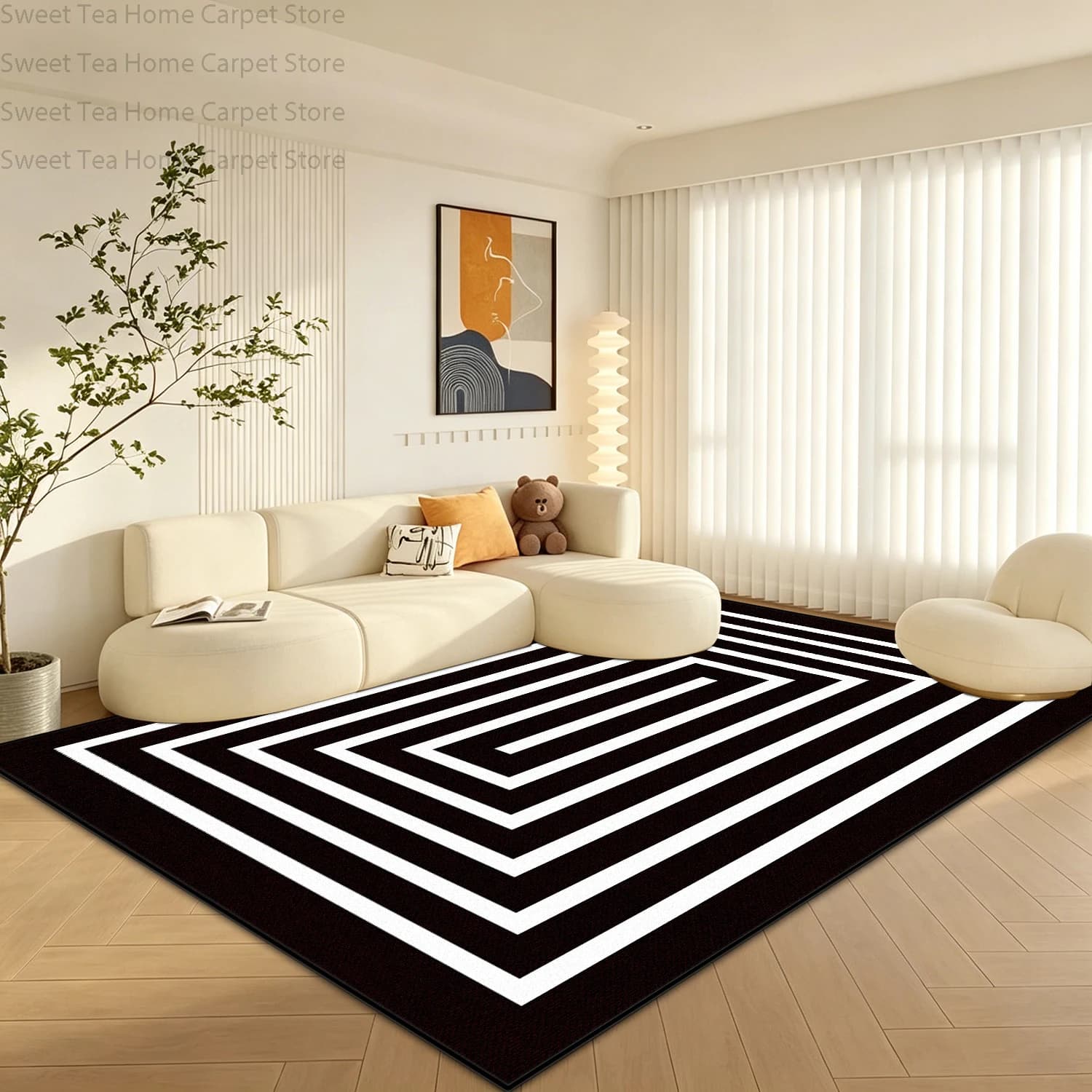 Nordic Geometry Living Room Area Rug Large Size Antiskid Washable Bedroom Decoration Mat Soft Fluffy Office Coffee Table Carpet