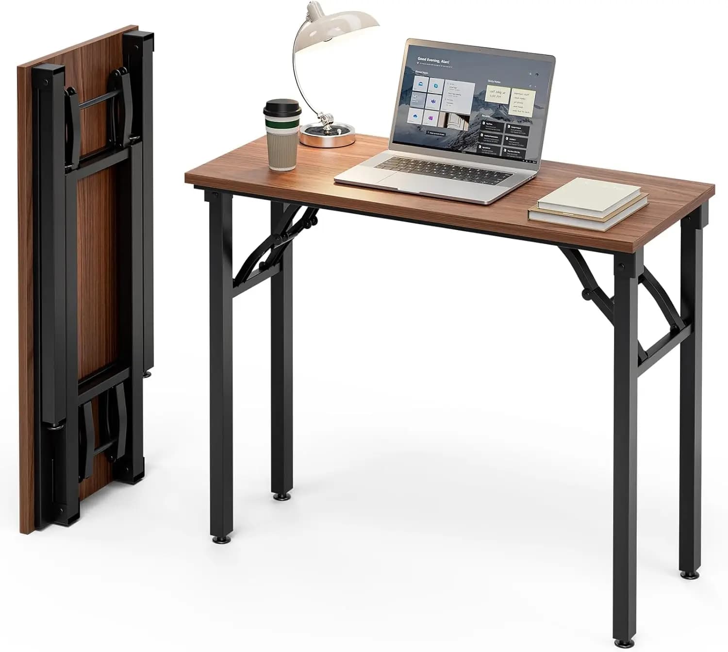 Scrivania per laptop pieghevole da 35,8 pollici - Portatile, senza montaggio, compatta per piccoli spazi, per studio e lavori manuali, in noce scuro