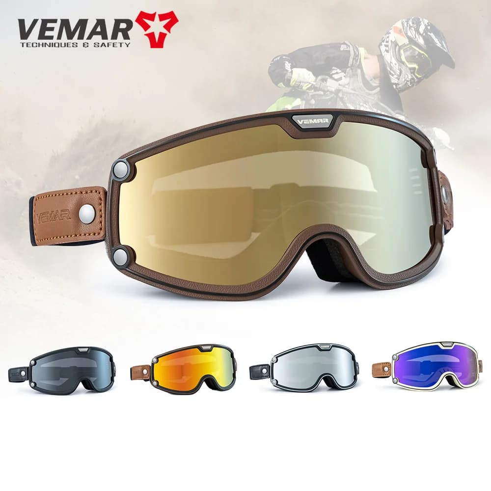 VEMAR Retro motorcycle glasses Windproof anti-fog glasses for motorcycle helmet Moto Sport Cycling Cafe Racer Chopper Glasses