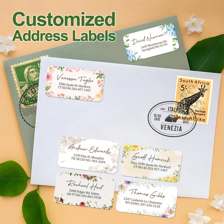 Personalized Floral Adhesives for Shipping - Self-adhesive Labels for Indirections for Companies/Cancellery, Custom Design and Recyclable Material