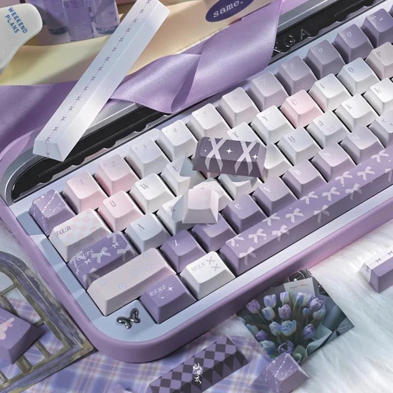 Set di copritasti a tema burattino stringa PBT Sublimation FOA/Cherry Profile Keycaps per tastiera meccanica viola Cute Custom Key Caps