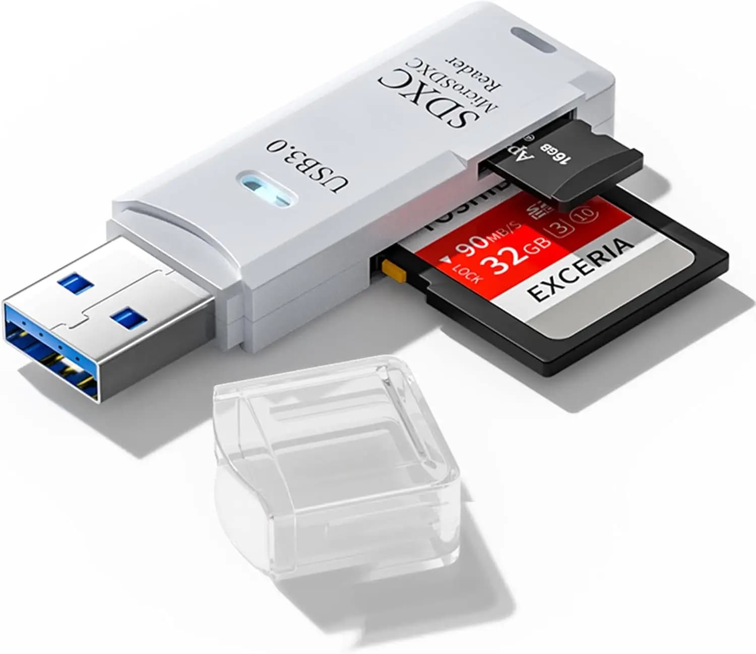 Lettore di schede Micro SD USB 3.0, adattatore da lettore di schede SD 2-in-1 a USB da 5 Gbps (1 confezione bianca)