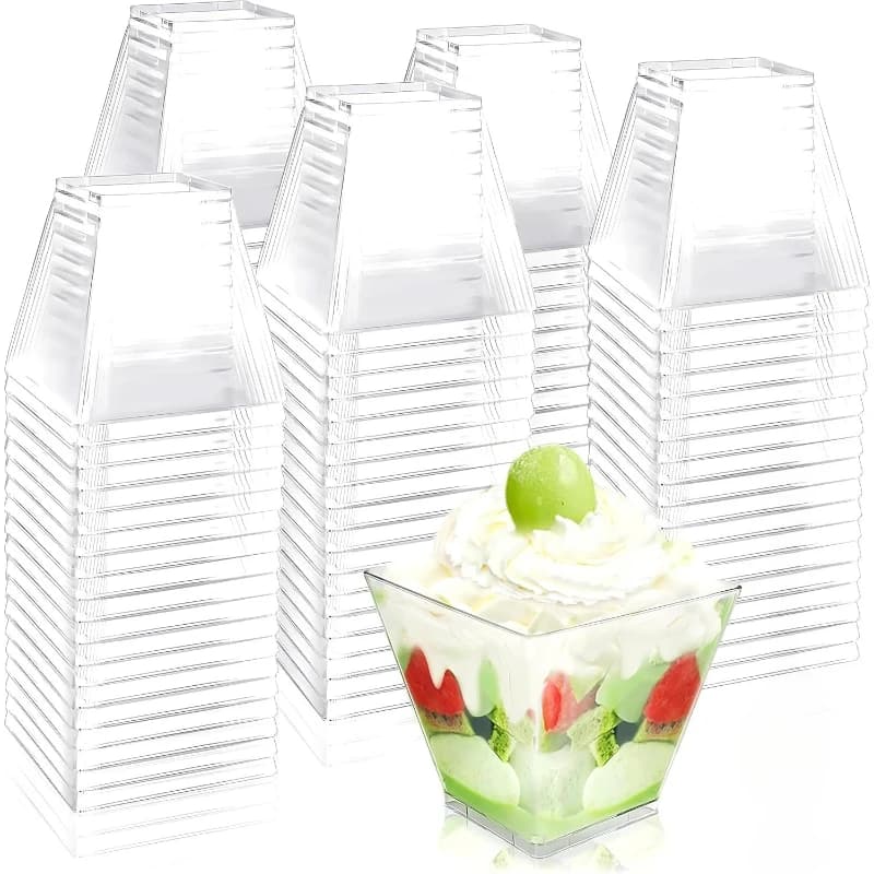 50/100 Pezzi Bicchieri Trasparenti a Forma di Scala, Contenitori in Plastica per Dessert, Feste di Compleanno, Natale, Frutta, Gelato