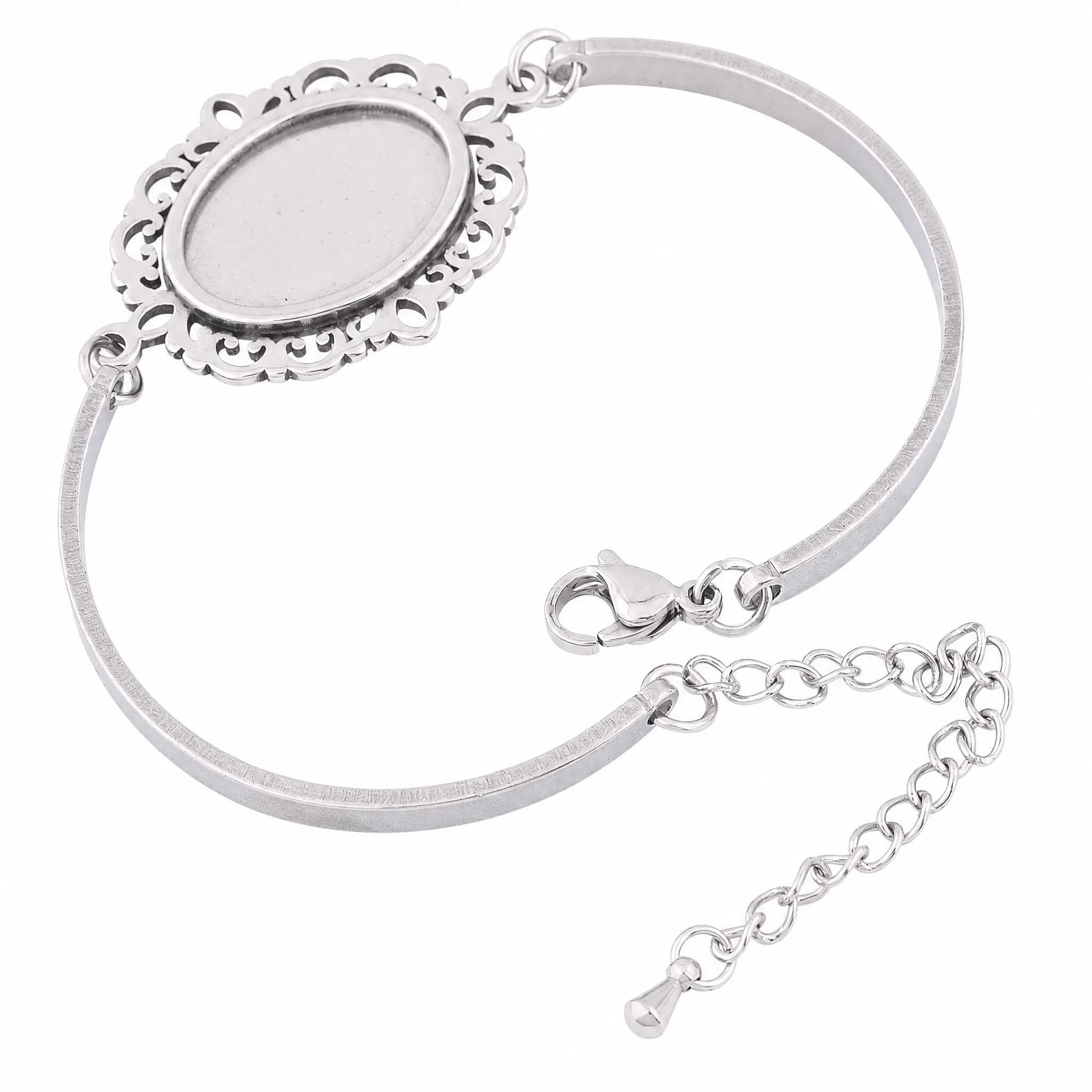 3 Pezzi Base per Bracciale in Acciaio Inossidabile per Cabochon Ovale Floreale 13x18mm, Componenti per Creazione Bracciali Fai-da-Te