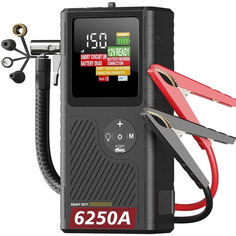 CS02 6250A Avviamento a percussione con compressore d'aria Batteria da 20000 mAh per veicoli di emergenza Avvia gas da 8,5 litri e Ti diesel da 6,5 litri