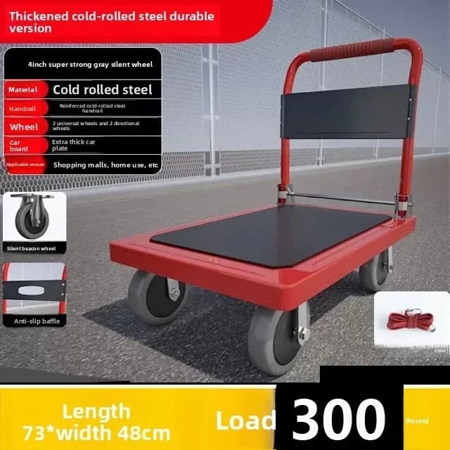 Folding flatbed handcart, silent wear-resistant wheel luggage cart, hand pulled flatbed cart, luggage cart, handling cart