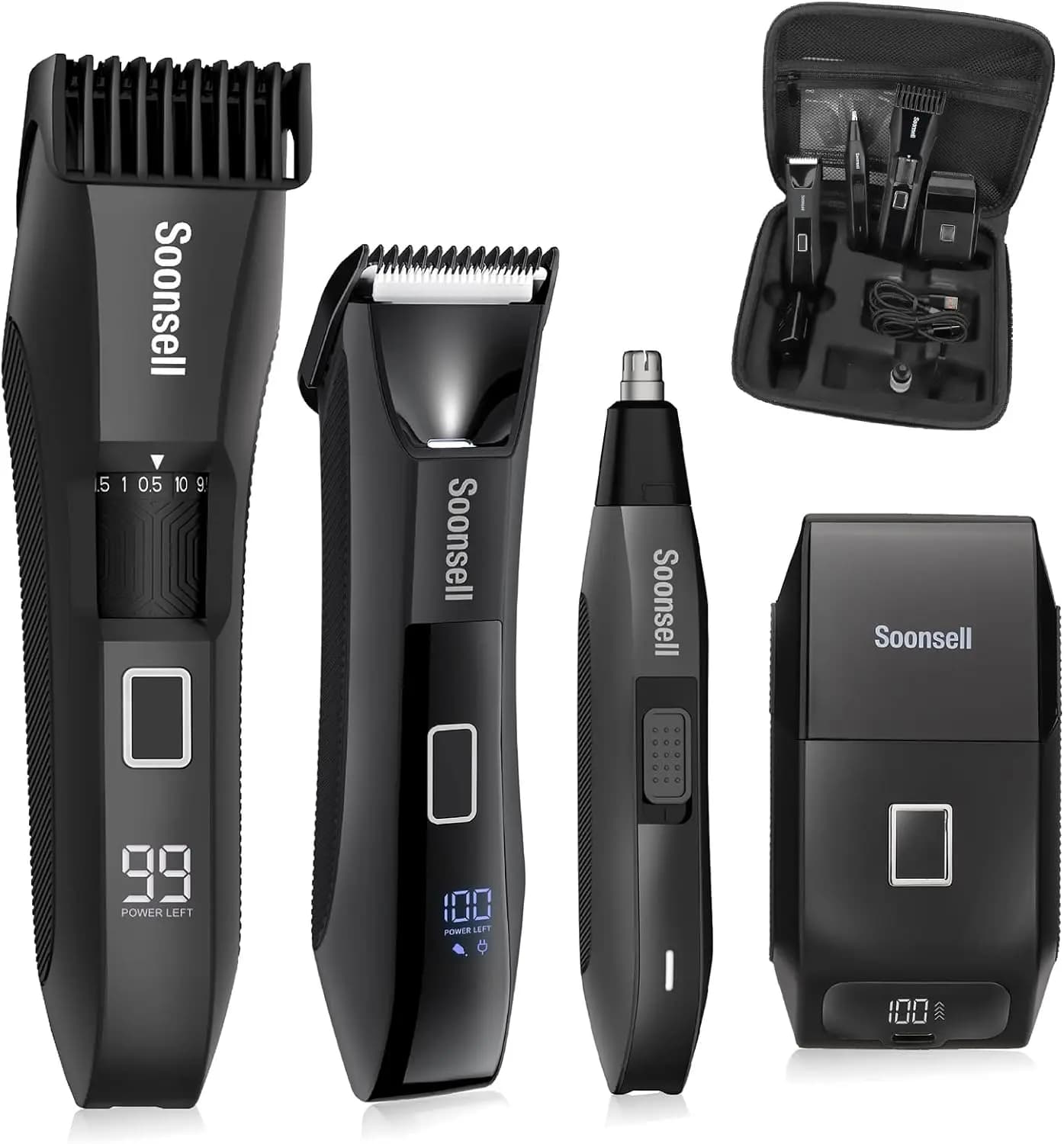 Men's Care Kit 4 in 1: Rulebarba, groin hair shaver, nose haircut, electric shaver, waterproof with LED display