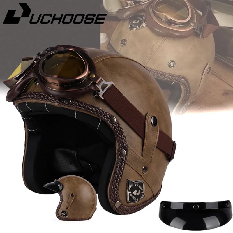 PU Open Face 3/4 Chopper Bicycle Helmet Classic Vintage Motorcycle Helmet