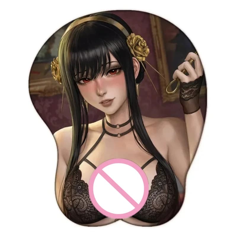 Tappetino per mouse con poggiapolsi in silicone, tappetino da scrivania, poggiapolsi in silicone, tappetino per mouse 3D anime carino, Yor Soft Silicone Big Oppai