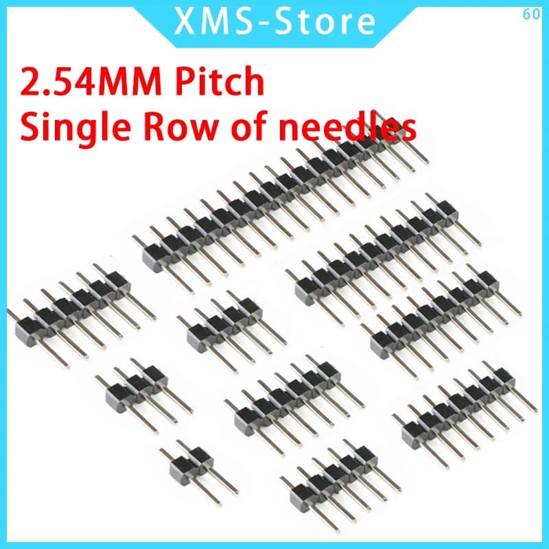 2.54 mm single pin connector for PCB card, gold plated pin connector strip, 2/3/4/5/6/8/10/12/20/40 pin for Arduino