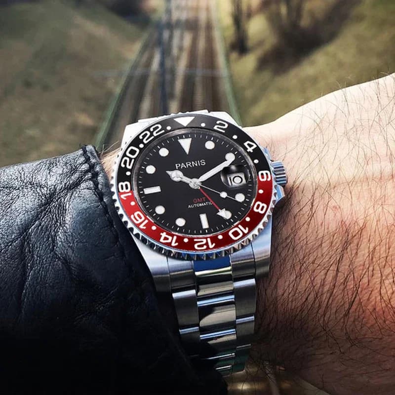 Parnis 40mm orologio meccanico automatico da uomo marchio di lusso GMT cristallo di zaffiro lunetta in ceramica orologio da polso maschile impermeabile luminoso