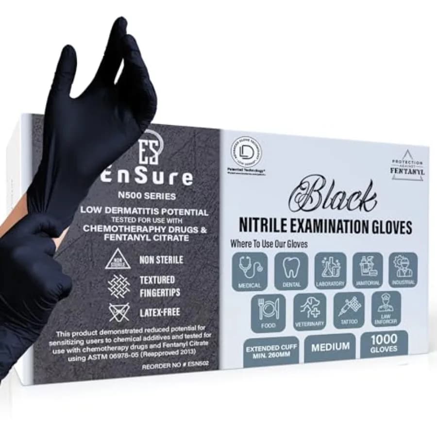 Guanti in Nitrile Nero 5 Mil Resistenti, Monouso, a Basso Contenuto di Dermatiti, Senza Polvere, Senza Lattice, Resistenti alla Chemioterapia