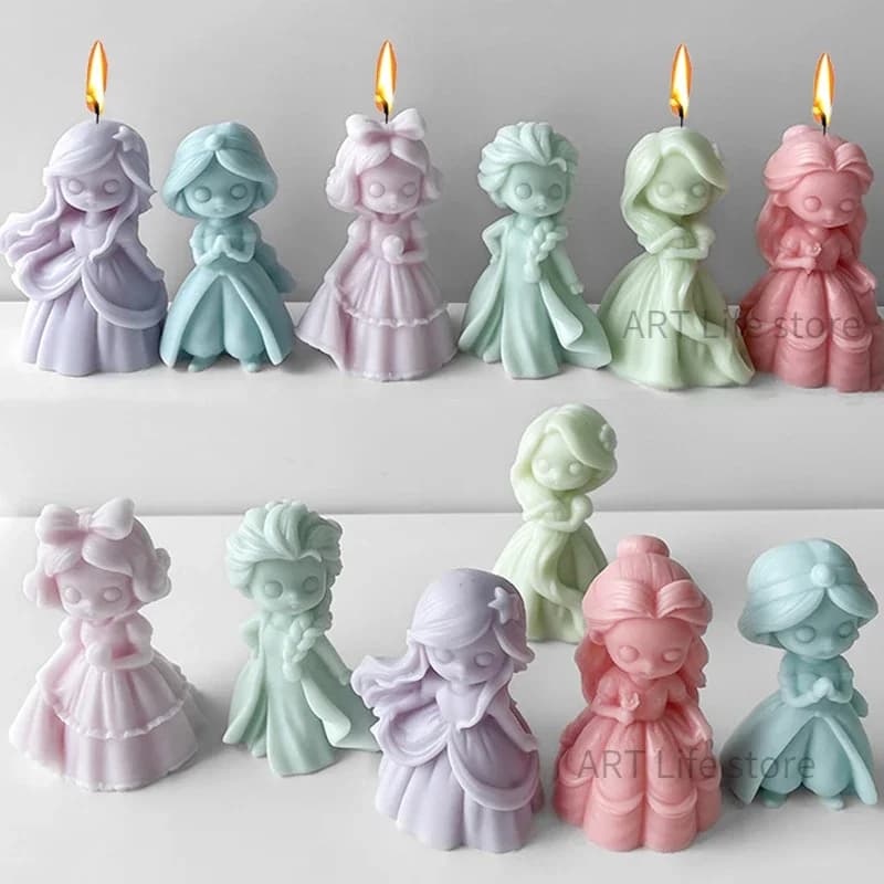 6 Princess Doll stampo per candele in Silicone 3D Girl Portrait gesso forniture per la produzione di resina epossidica sapone fatto a mano strumento per la cottura di cubetti di ghiaccio al cioccolato