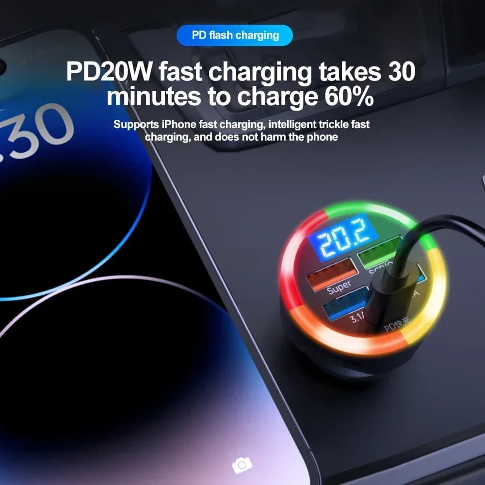 Car Charger USB C PD QC3.0 Fast charging car phone charger for iPhone 15 Samsung Xiaomi Amagi fast charging car cigarette lighter