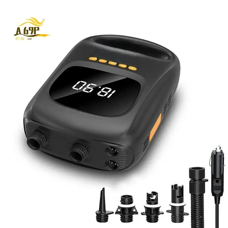 Pompa Elettrica Portatile A69P per SUP, 20PSI, Ricaricabile 7500mAh, Compressore d'Aria per Paddle Board, Kayak e Barche, Gonfiaggio Efficiente