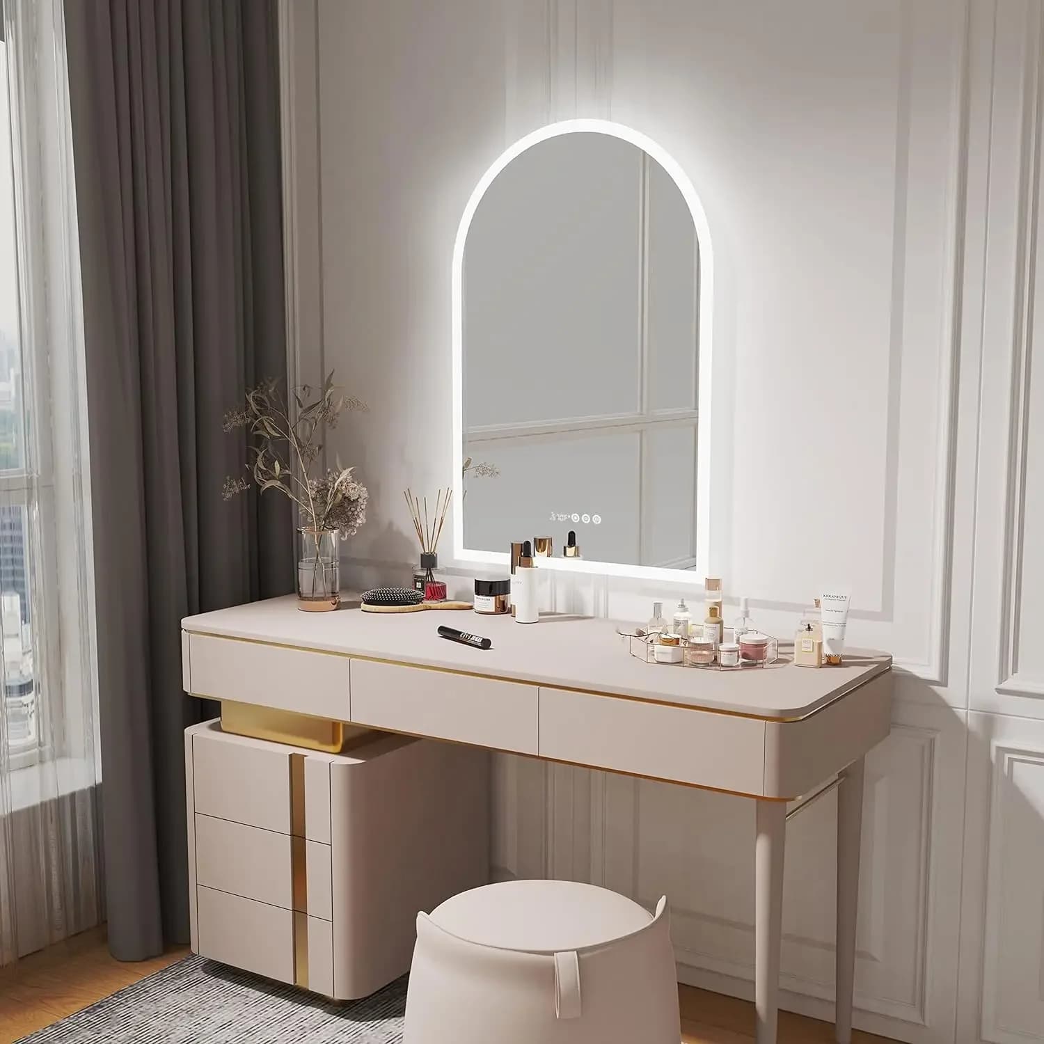 # Per specchio da bagno a LED intelligente retroilluminato: specchi illuminati antiappannamento a 3 colori dimmerabili ad arco da 36 x 24 pollici con temperatura temporale