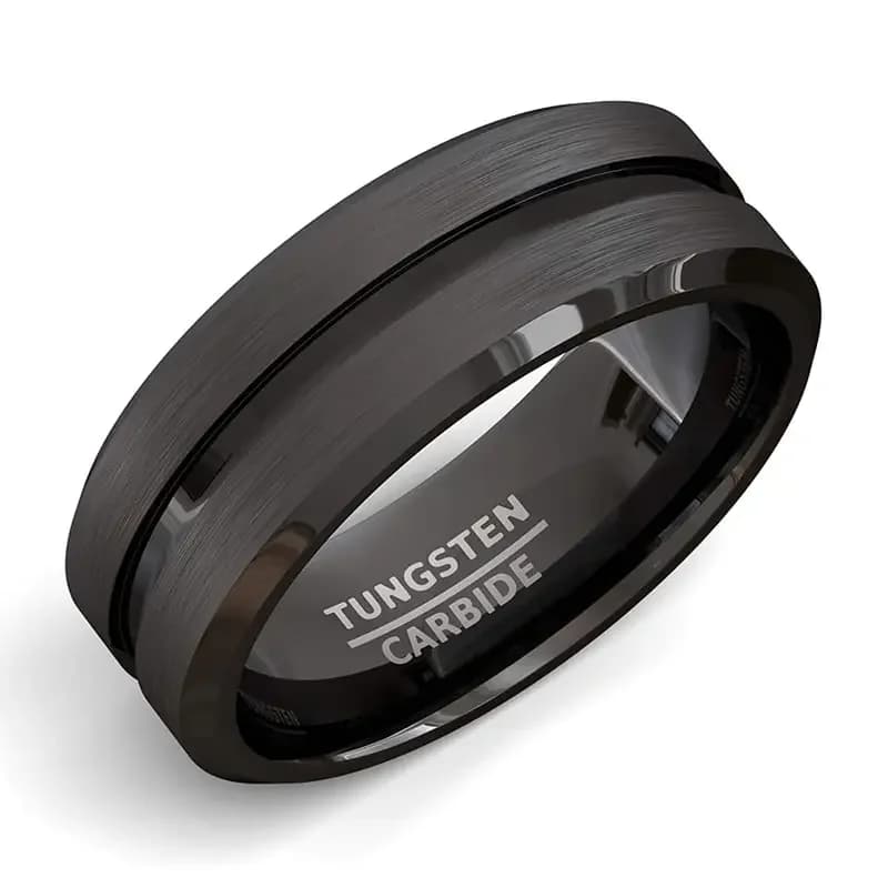 8 mm stainless steel men's rings anniversary gift rings for engagement parties with black opaque groove wholesale for women's jewelry