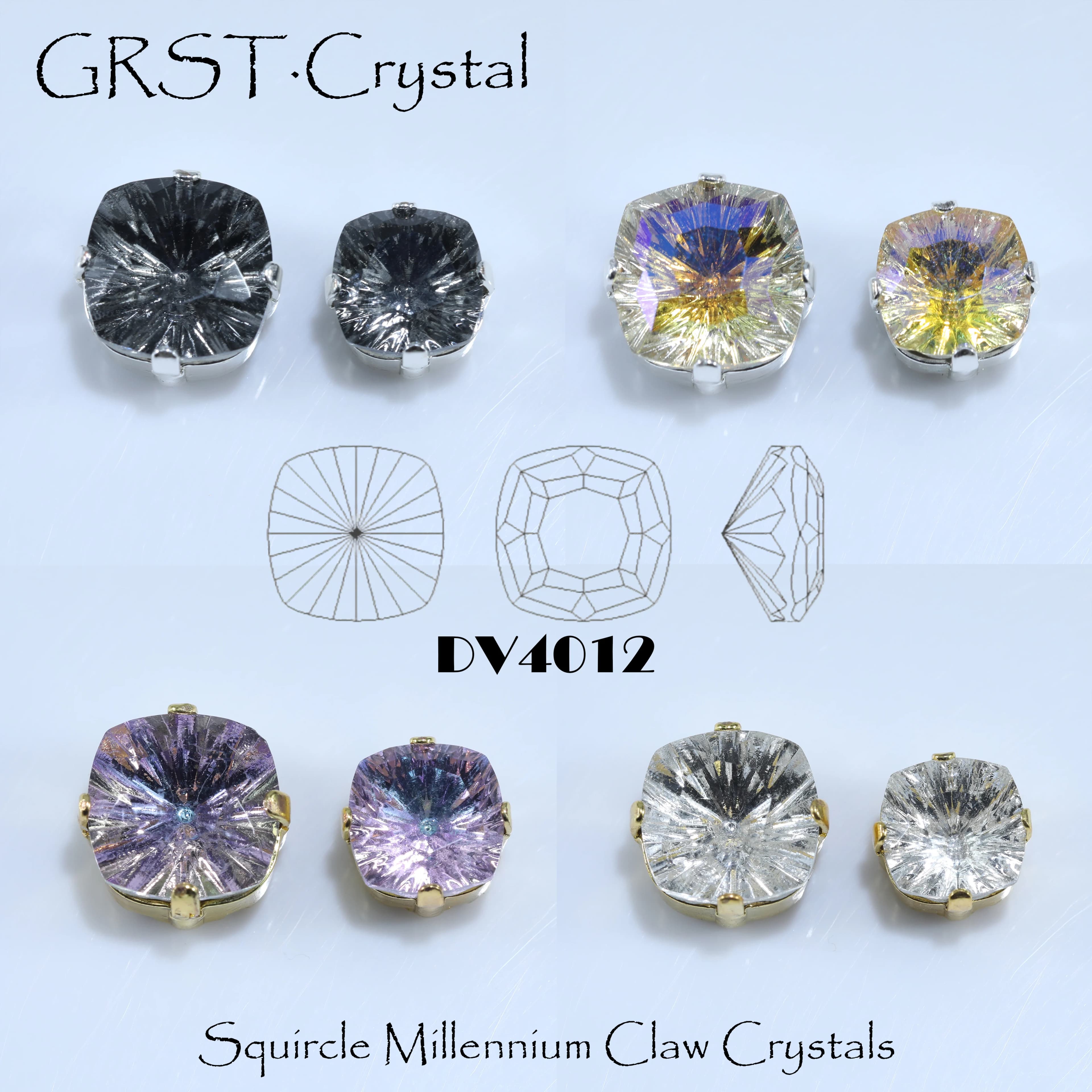Fat Square Millennium Cut Claw Rhinestones K9 Crystal Sew On Strass For Wedding Dress Latin Dance Costume Shoes DIY Jewelry Bag