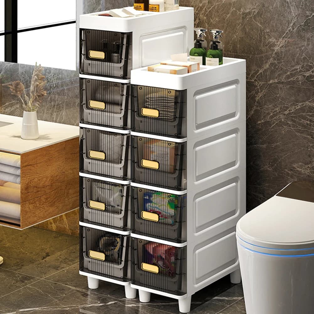 Armadietto per fessure da bagno Scaffale per organizer da bagno impermeabile a 4/5 livelli Armadietto per WC stretto per l'angolo
