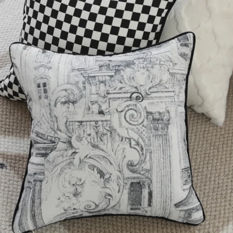 Fodera per cuscino con stampa artistica di architettura 18" Federa per cuscino in ciniglia in stile europeo Camera moderna Divano Sedia Biancheria da letto Coussin Decora