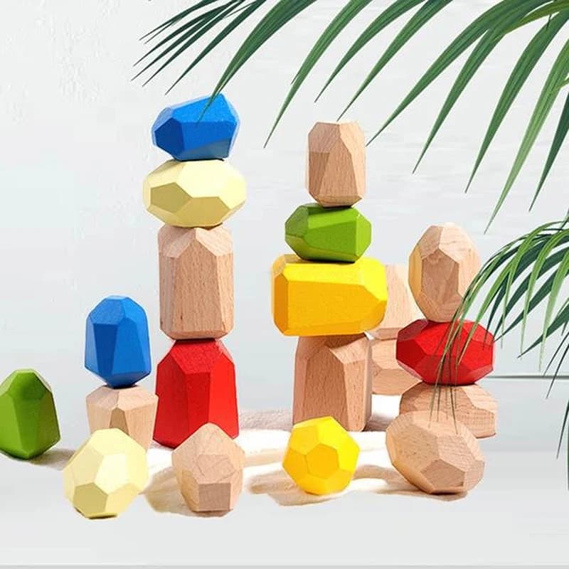 Pietre impilabili in legno da 5/10 pezzi, blocchi sensoriali ispirati a Montessori, regalo perfetto per l'apprendimento e l'edilizia dei bambini