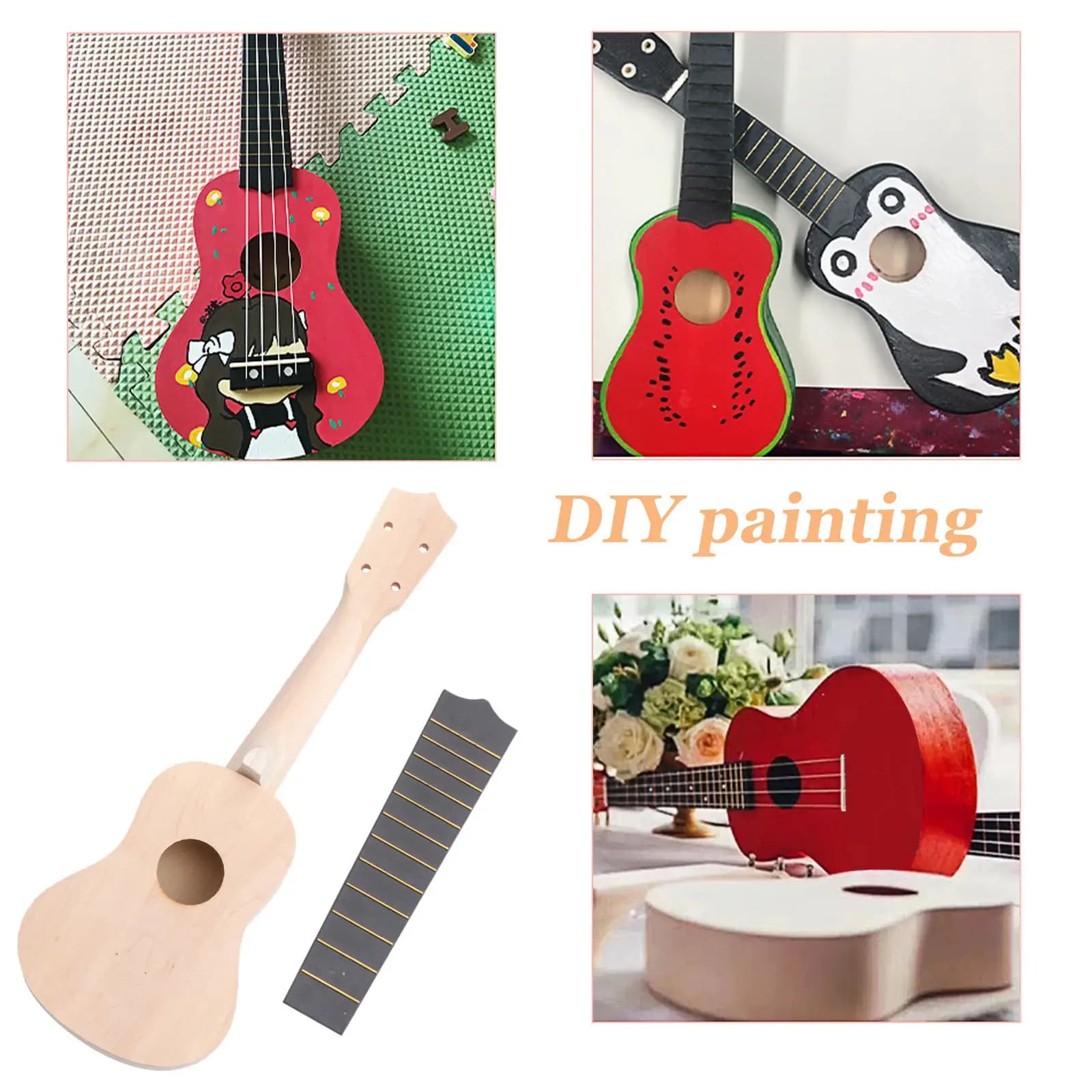 Set Ukulele Fai-da-te da 21 Pollici in Legno di Tiglio Grezzo Stile Hawaiano, Strumento Musicale per Principianti e Adulti, per Pittura e Artigianato