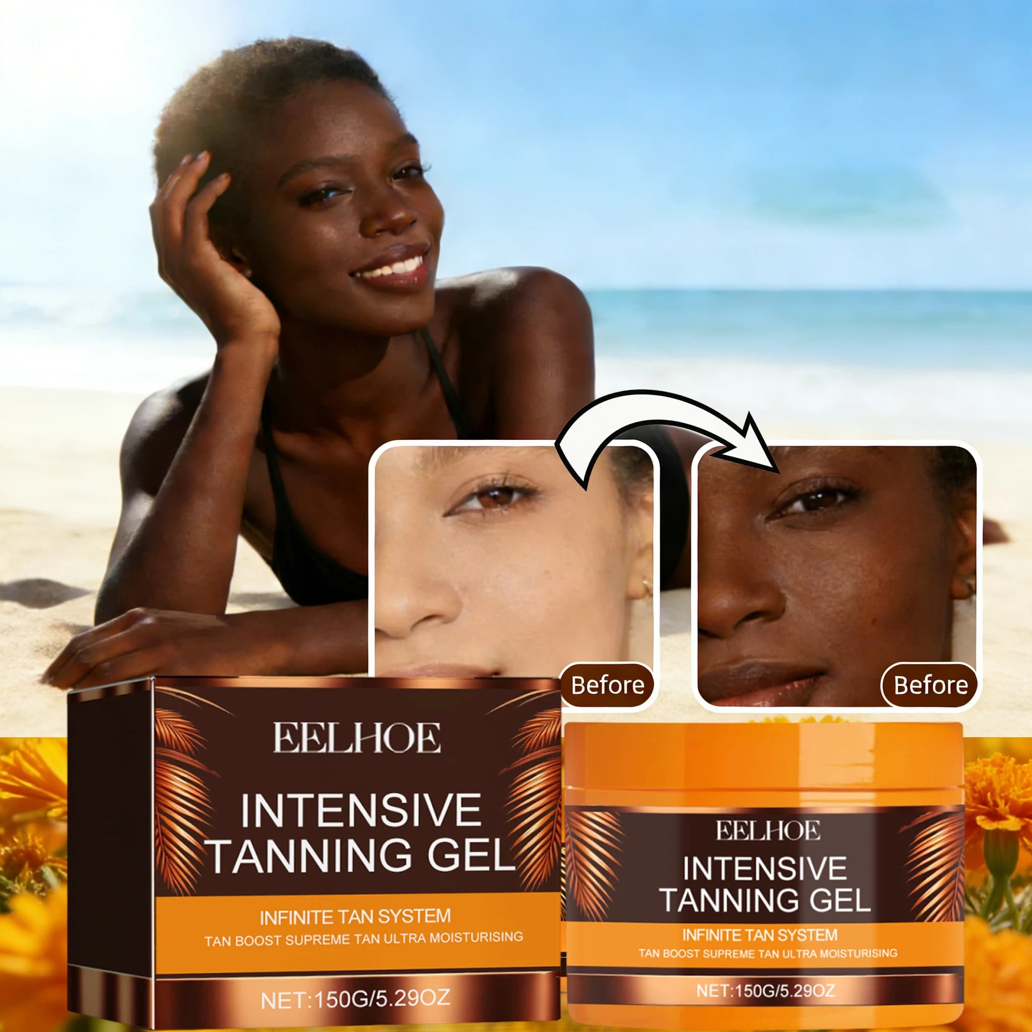 Set Gel e Crema Abbronzante Intensivo, Acceleratore di Abbronzatura per Pelle Scura, Idratante a Lunga Durata per Viso e Corpo, Crema Autoabbronzante Senza Sole