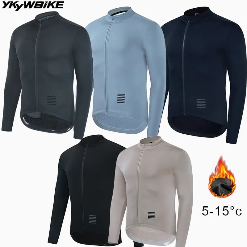Ykywbike Winter Cycling Jersey Men's Thermal Fleece Bicycle Clothing MTB Long Sleeve Warm Tops Road Bike Jacket Riding Clothes