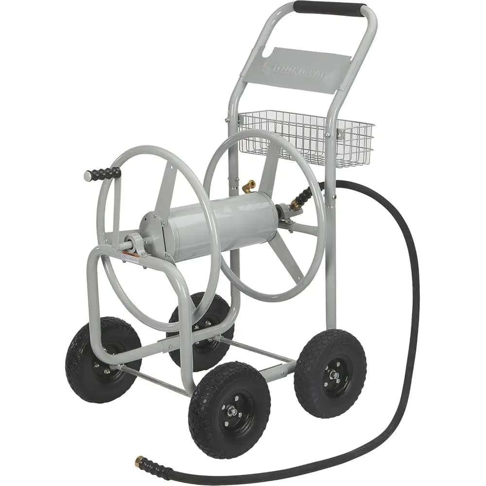 Garden Hose Cart, Holds 5/8 in. x 400 t. Hose, Tubular Steel e, 10 in. lat-ree Tires, Brass ittings, 6 t. Leader Hose, Integrate