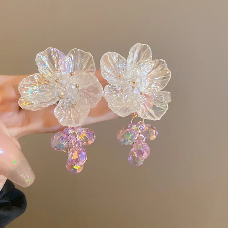 Orecchini ad ago in argento con frange di cristallo artificiale fiore elegante signora Mori temperamento orecchini di fascia alta donna