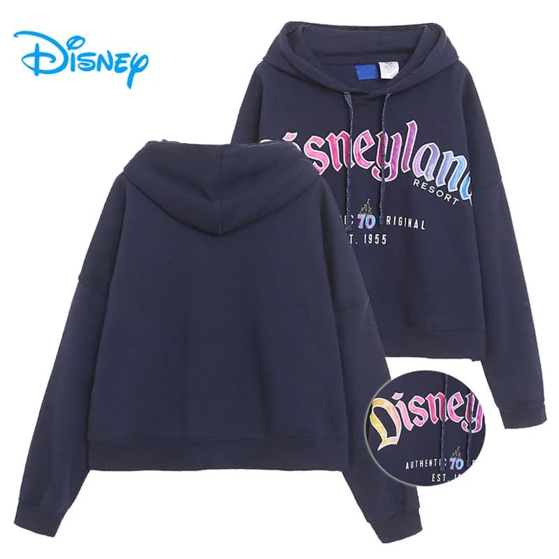 Disney Fleece Hooded Sweatshirt Disneyland 70th Anniversary Letter Embroidery Hoodies Jacket Women Casual Pullover Jumper Top