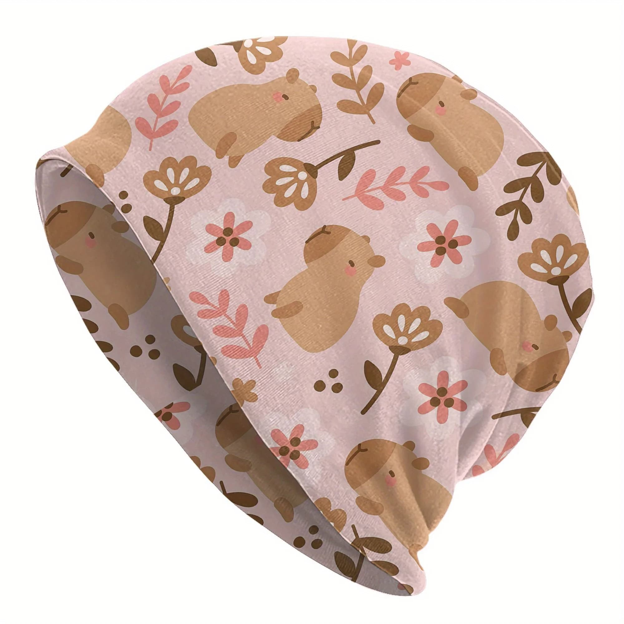 1pc Unisex Fashionable Capybaras Print Beanie Hat, Polyester 95% Elastane 5% Knitted Skull Cap for Hip Hop Style