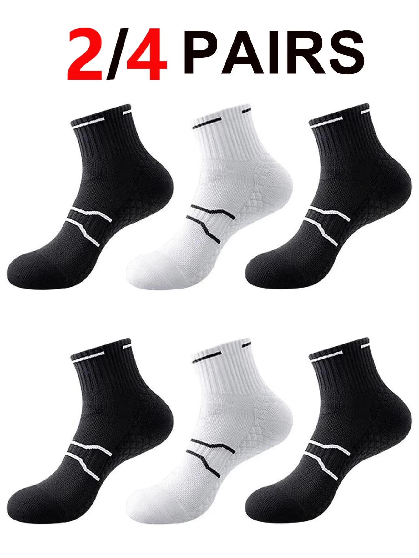 2/4 Pairs Men's Cotton Socks Set Sweat-Absorbent Classic Black/White for Office Wear Outdoor Sports Daily Comfortable Use