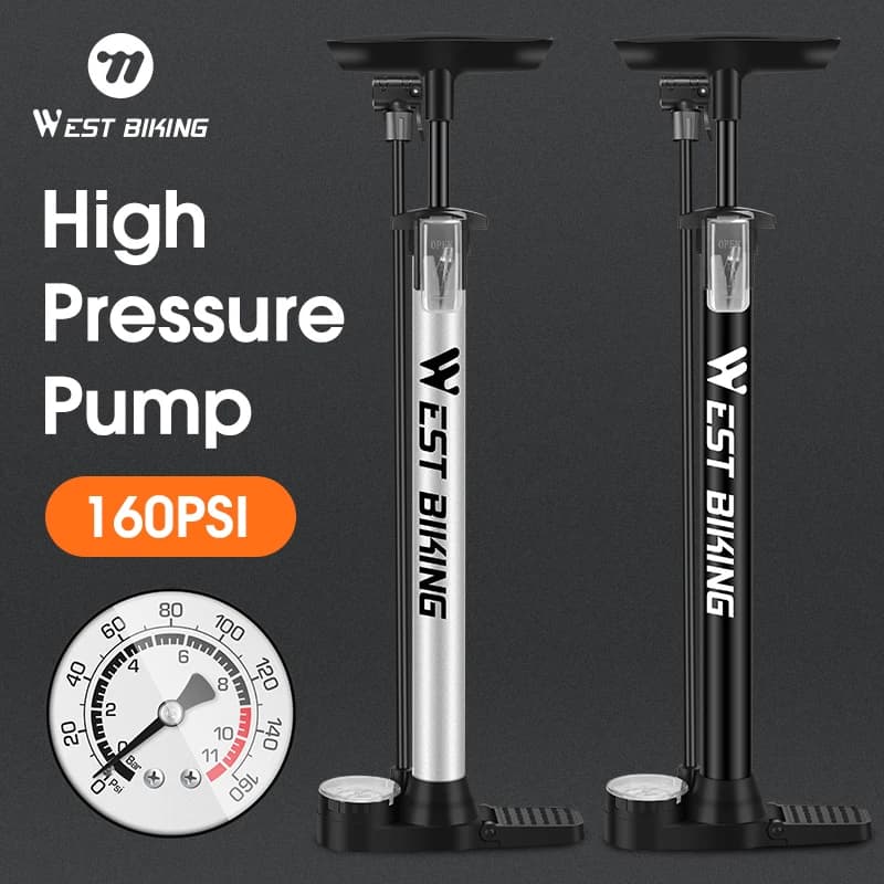 Pompa ad aria manuale WEST BIKING 160PSI ad alta pressione per valvole Schrader/Presta, gonfiatore per MTB, bici da strada, moto e palloni